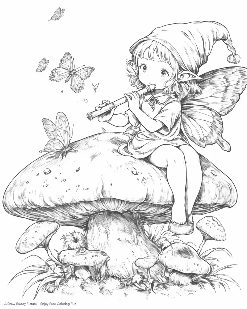 Dibujo de Hada en un Hongo para colorear