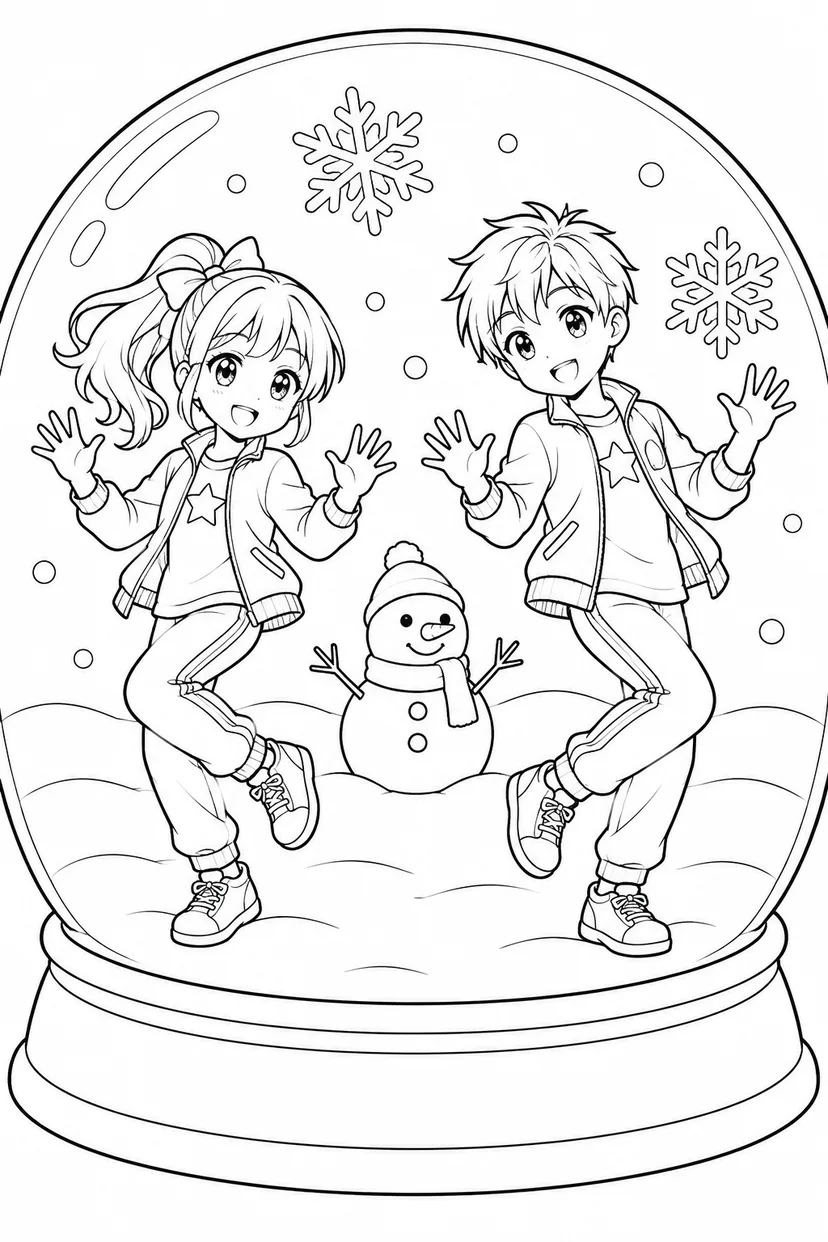息ぴったりのダンスペア — 雪のドームの塗り絵