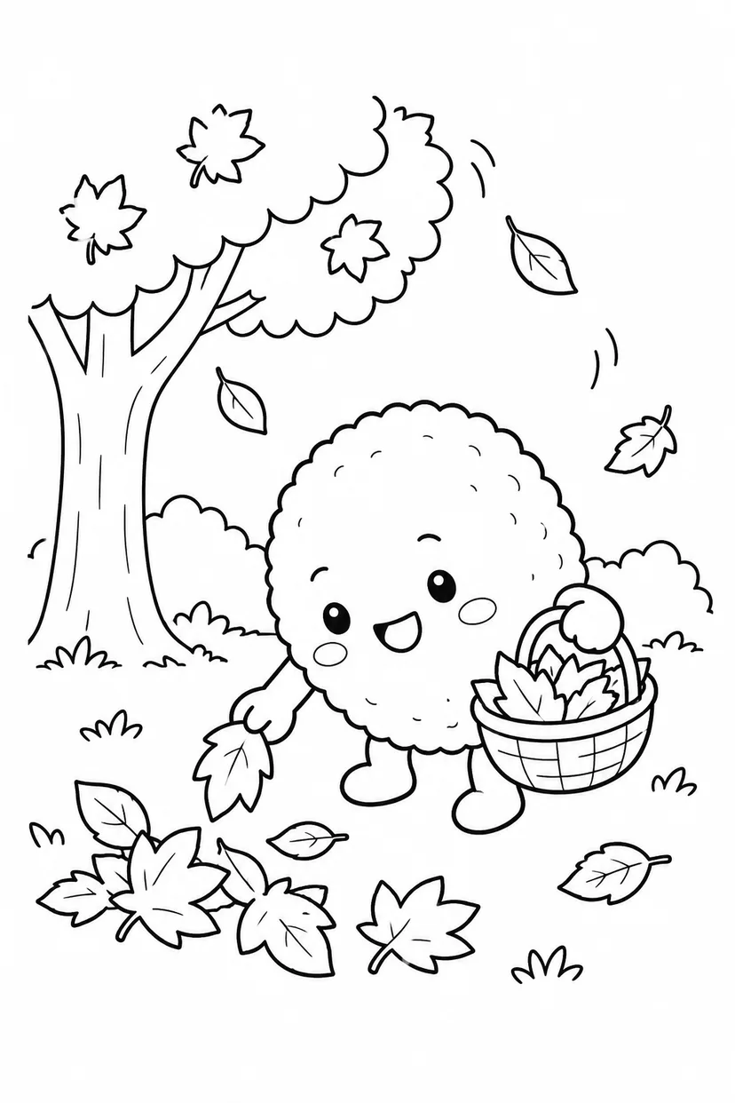 コロッケの木の葉ひろいの塗り絵