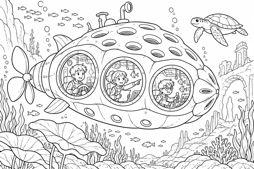 ハスの種の潜水艦の塗り絵