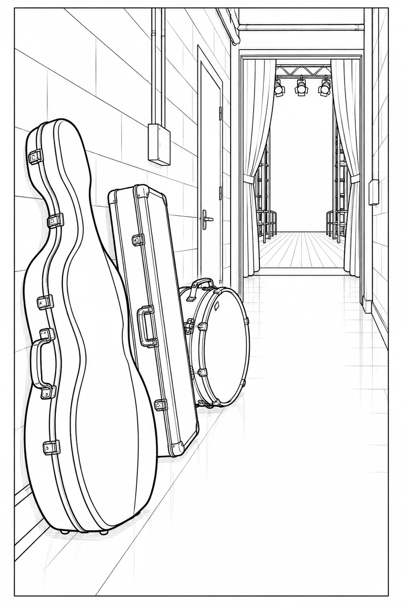 Dibujo de Camino de instrumentos hacia el escenario para colorear