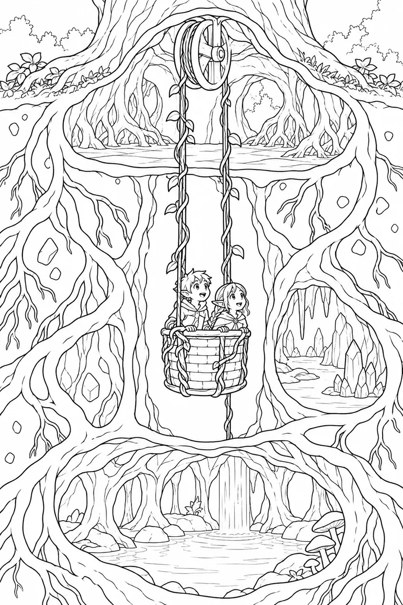 根っこのエレベーターの塗り絵