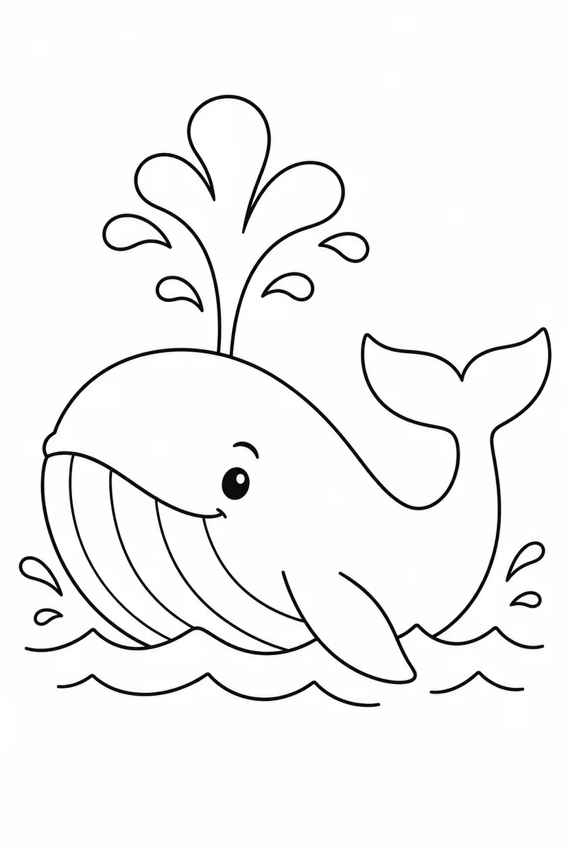 くじらと潮ふきの塗り絵