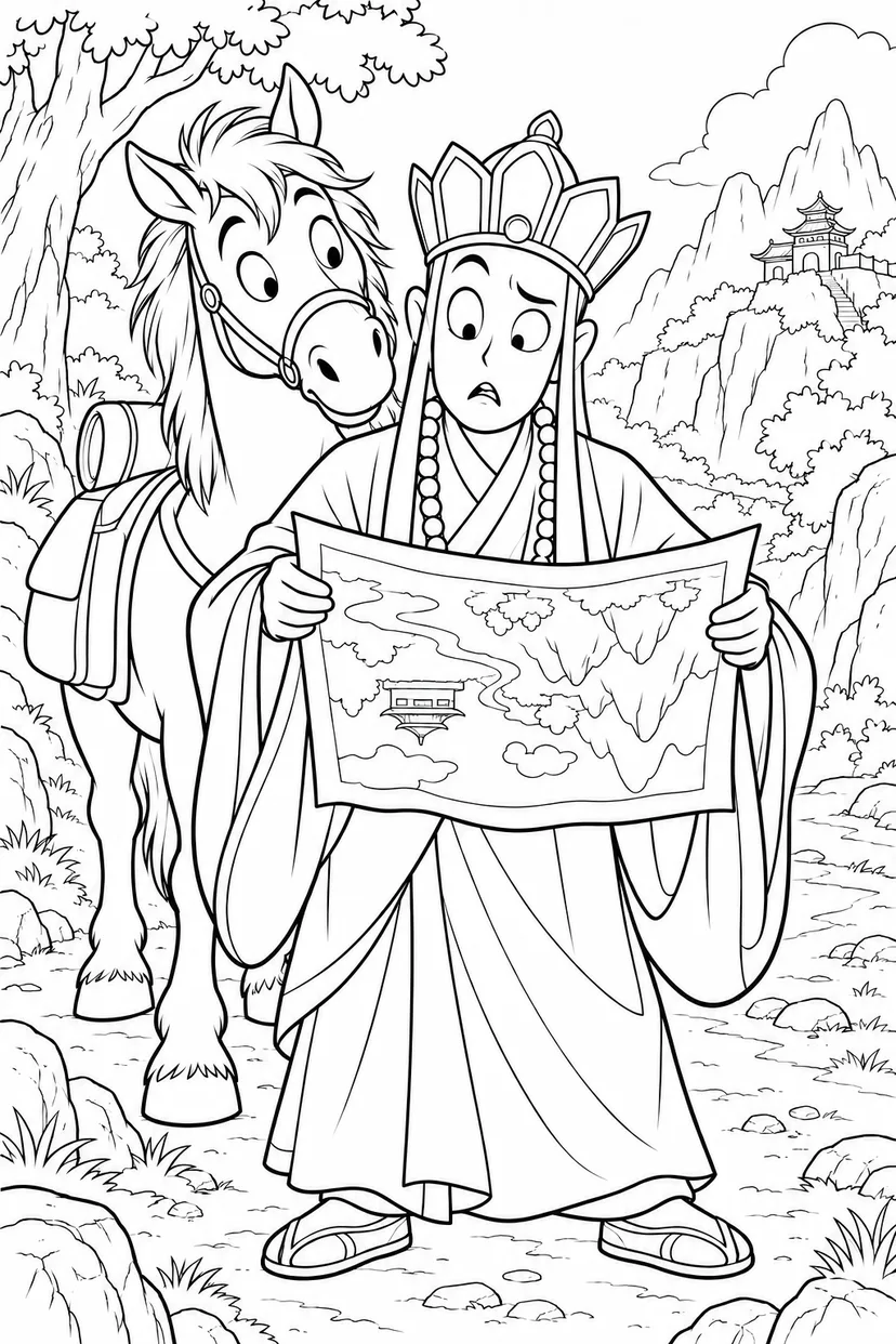どたばた西遊記：三蔵と旅の地図の塗り絵