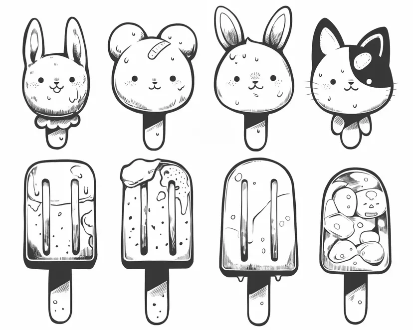 Desenho de Picolés de Animais para colorir