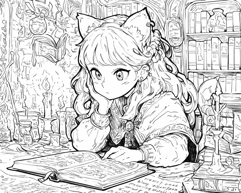 Dibujo de Chica Sumergida en Estudios Mágicos para colorear