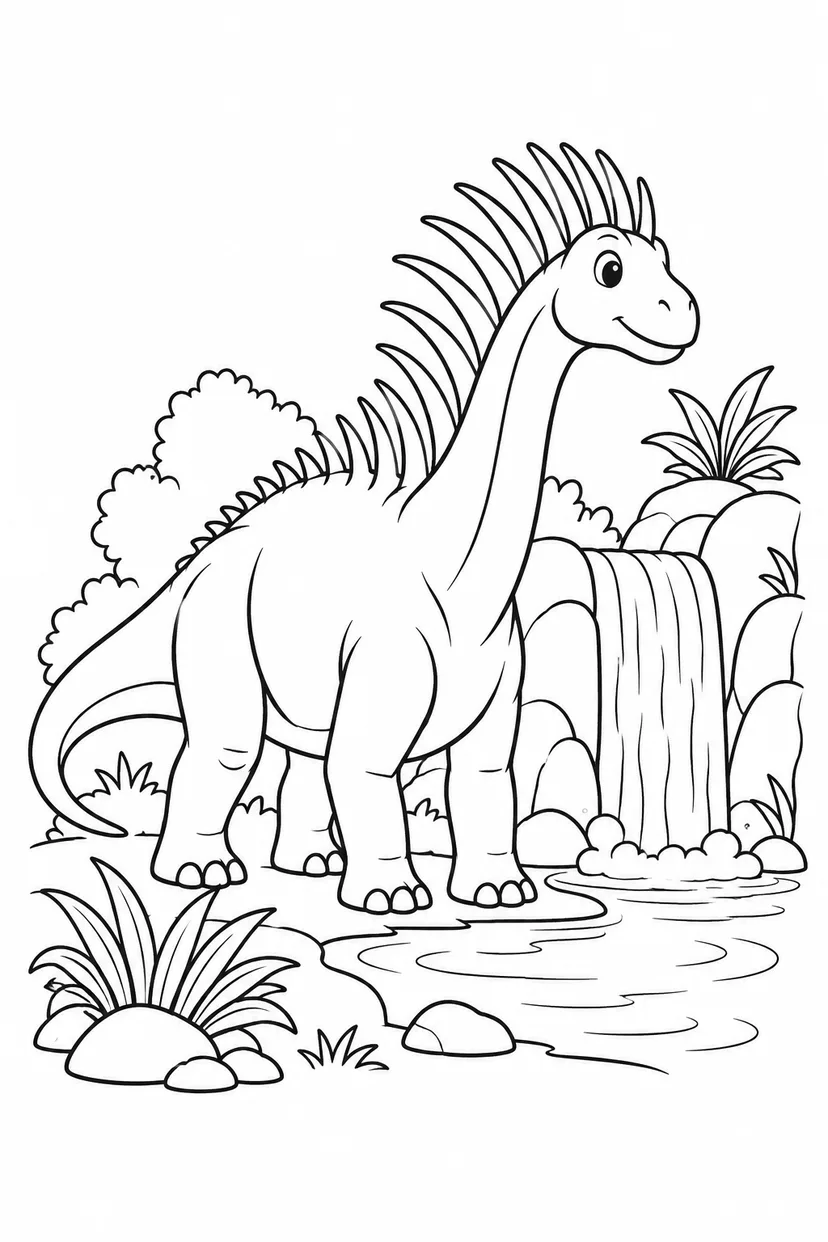 アマルガサウルスと滝の池の塗り絵