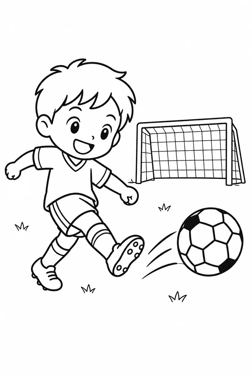 サッカーとゴールの塗り絵