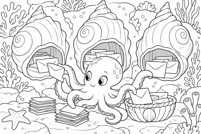海底郵便局の貝がらポストの塗り絵