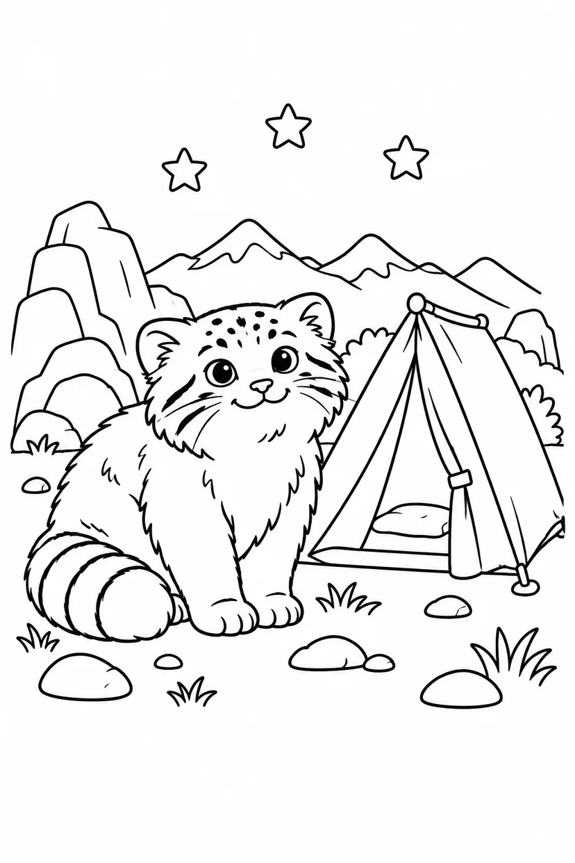 マヌルネコの星空キャンプの塗り絵