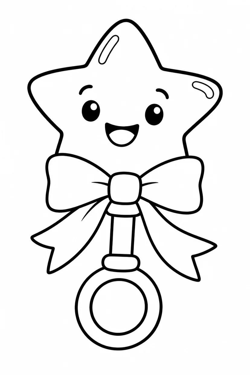 星のガラガラと大きなリボンの塗り絵