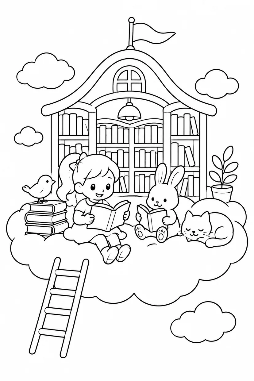 雲の上の図書館の塗り絵