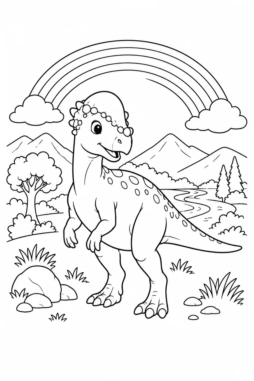 パキケファロサウルスと虹の谷の塗り絵