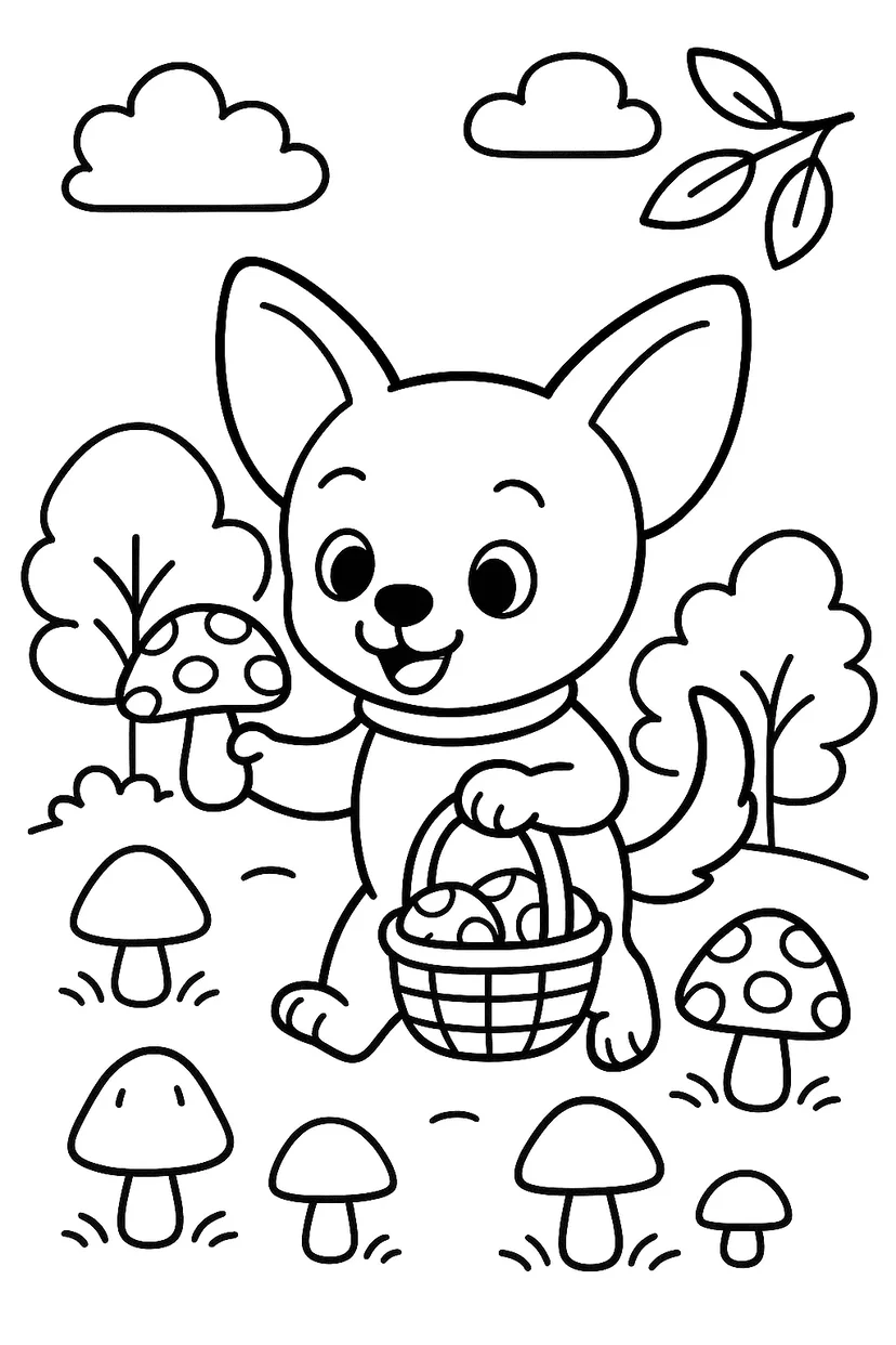 Dibujo de Perrito Buscando Hongos para colorear