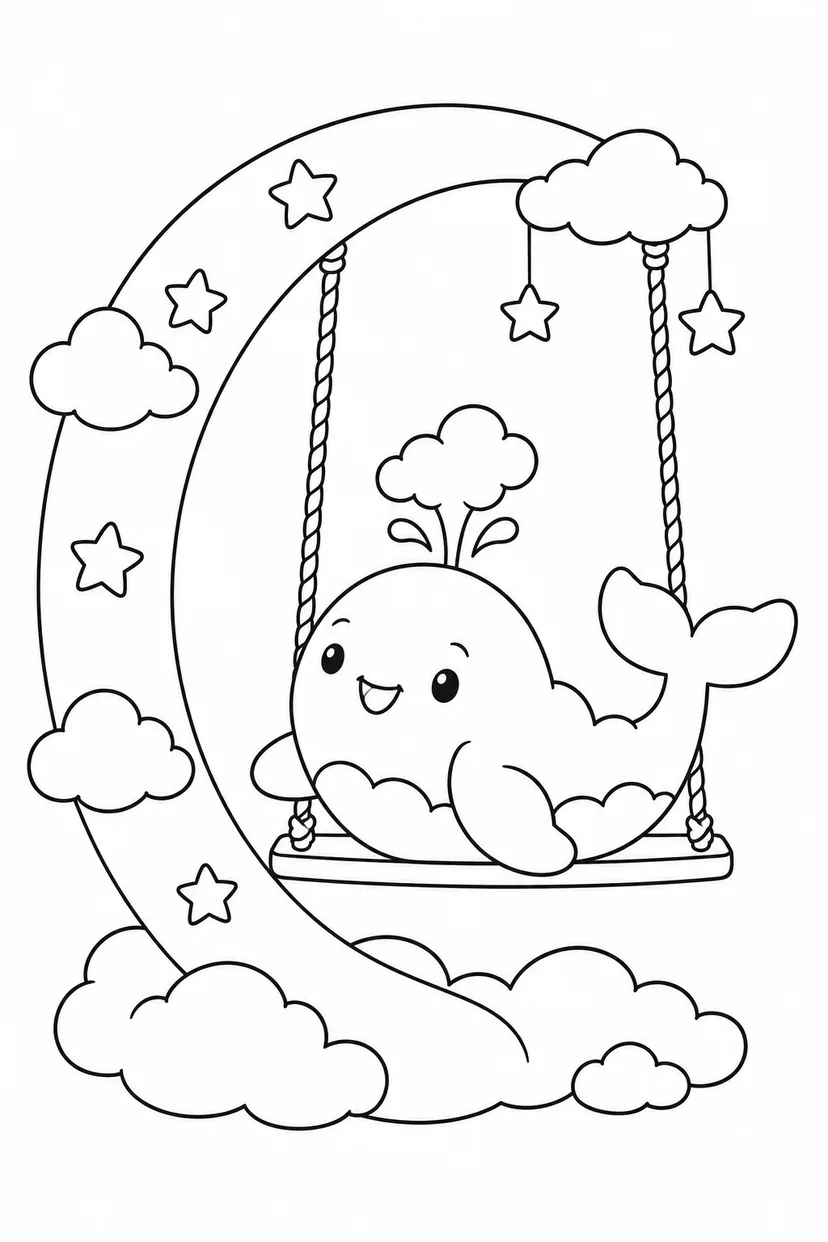 雲のクジラと星のブランコの塗り絵