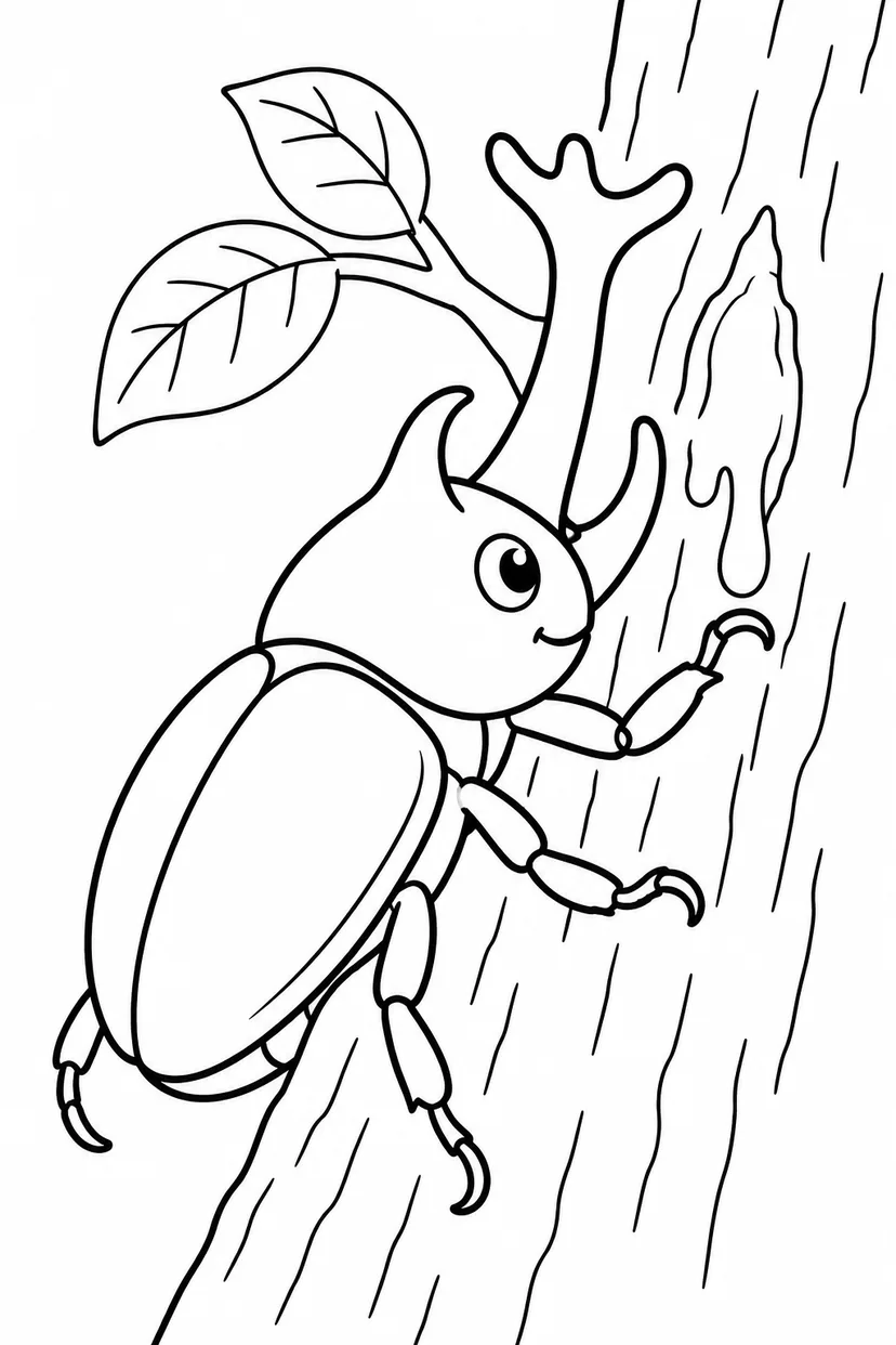 カブトムシと樹液の木の塗り絵