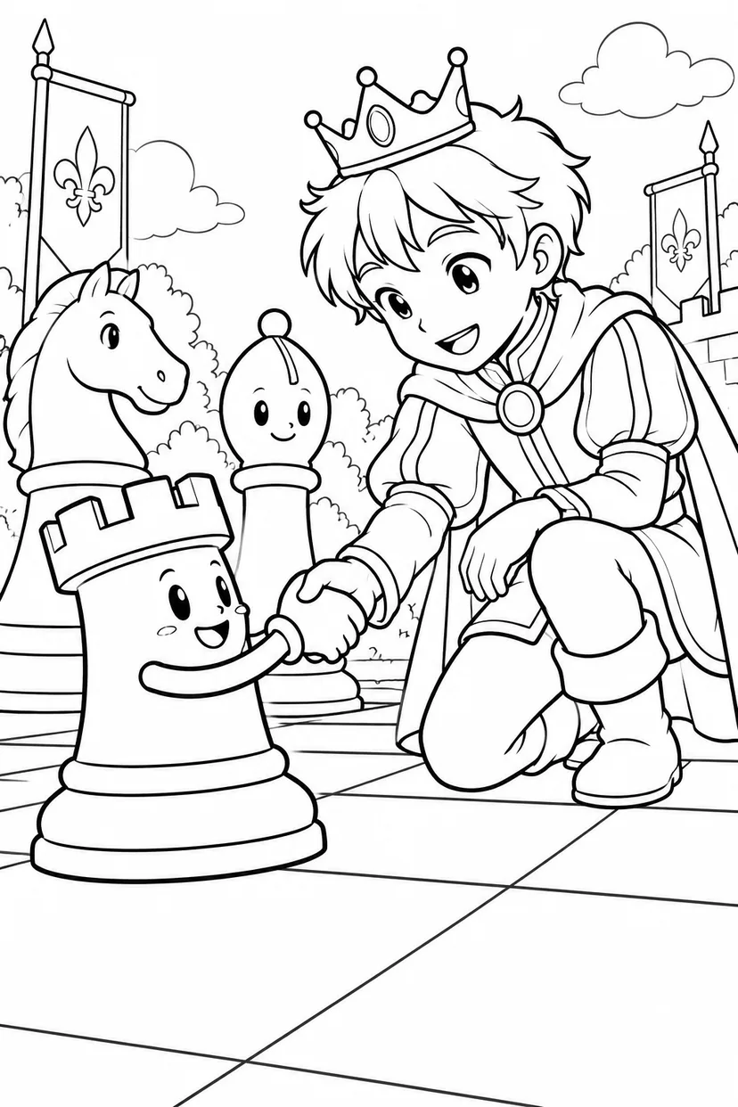動くチェスと王子さまの塗り絵