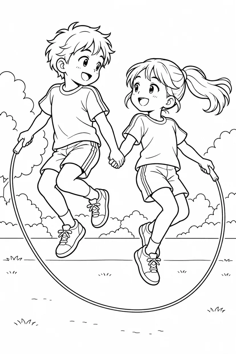 ふたりのなわとびショーの塗り絵