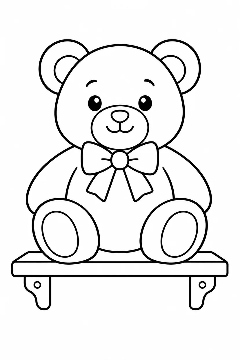 くまのぬいぐるみとおもちゃの棚の塗り絵