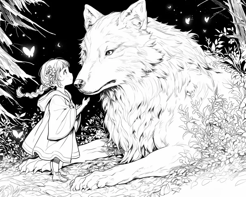 Desenho de Encontro na Floresta Noturna para colorir