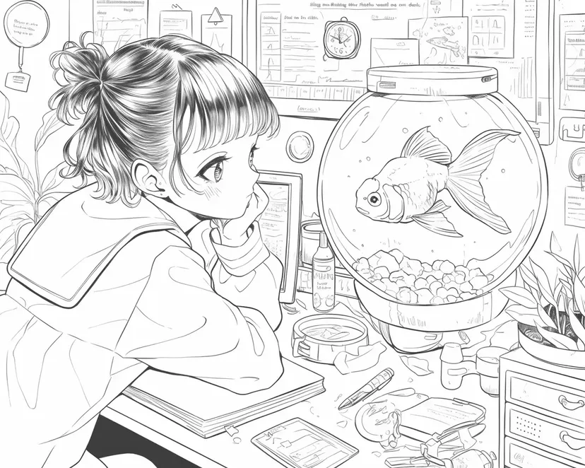 水槽の中の友達の塗り絵