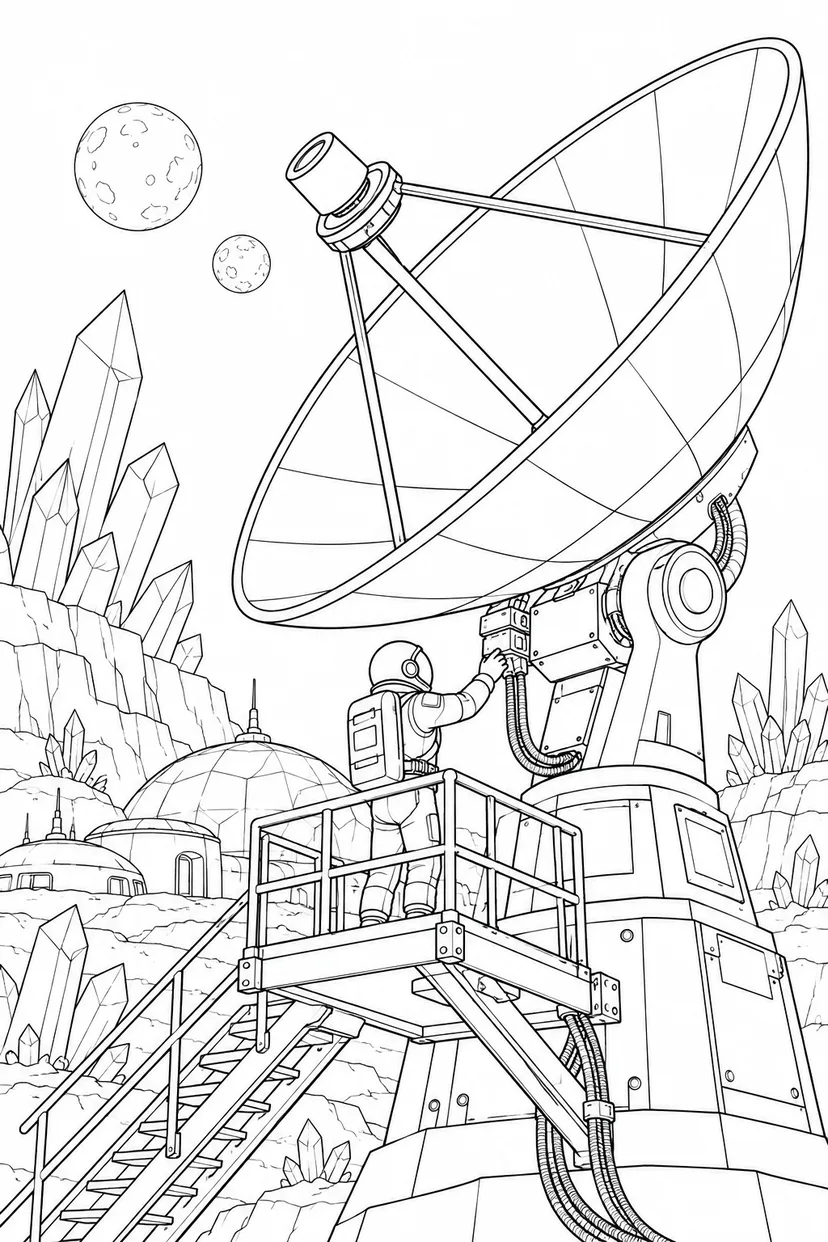 空想の結晶惑星の基地：通信アンテナの点検の塗り絵