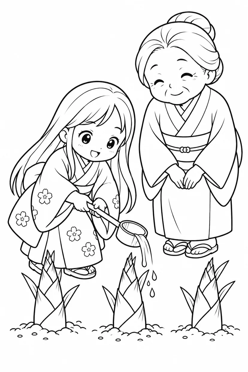 かぐや姫のお庭の小さな芽の塗り絵