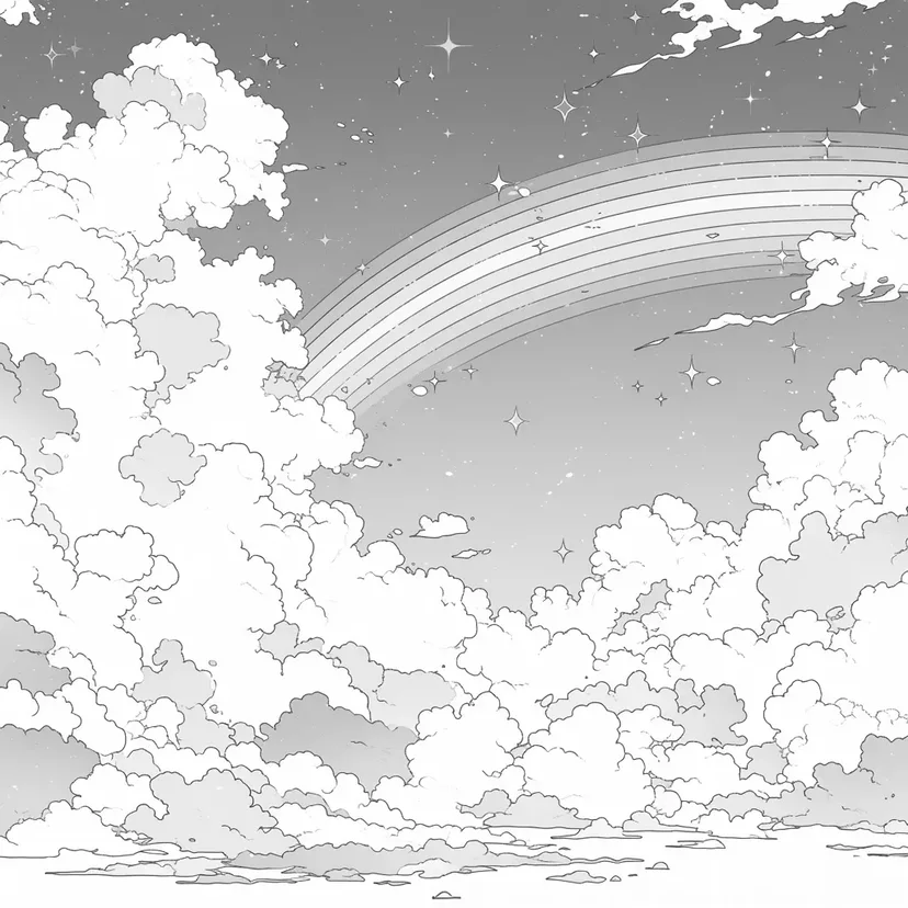 虹と雲の空の塗り絵