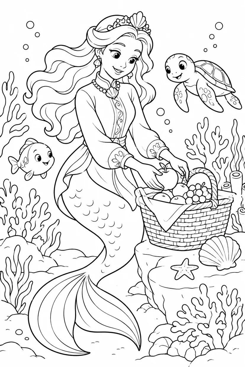 人魚姫：サンゴの庭でピクニックの塗り絵