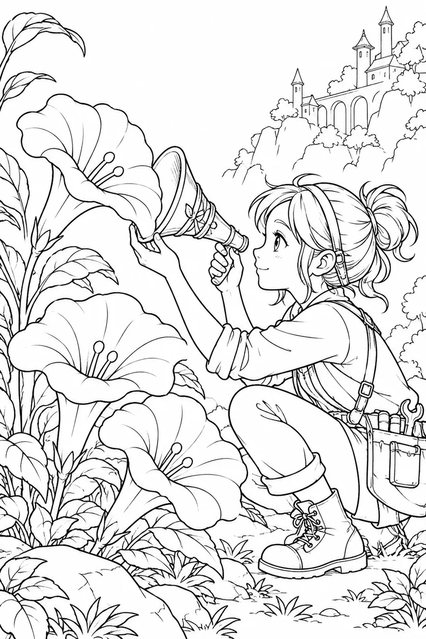 音の花を摘む楽器職人の塗り絵