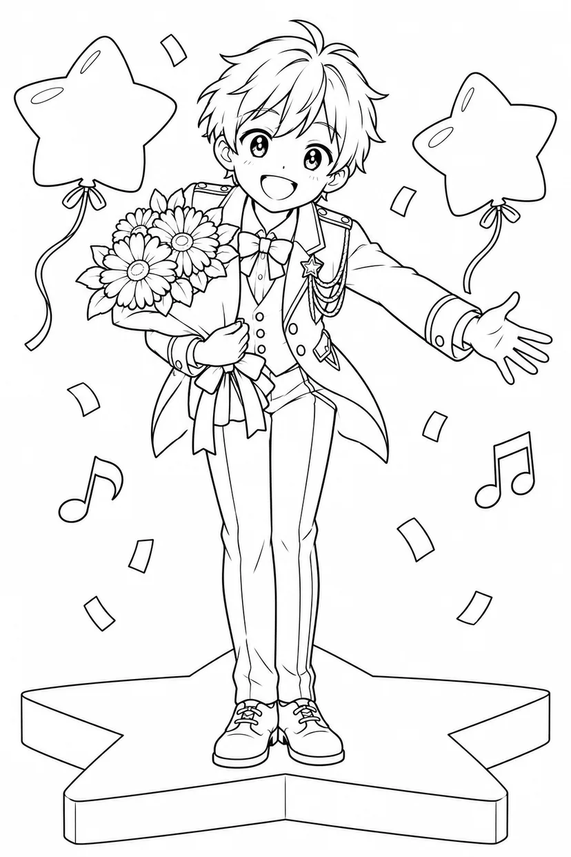 おじぎでありがとう — 星のステージの塗り絵