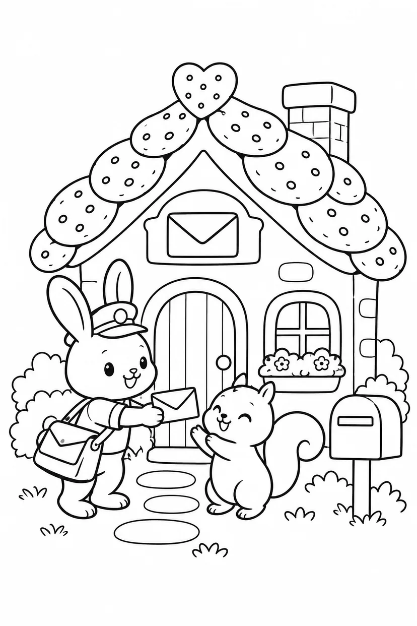 クッキー屋根の小さな郵便局の塗り絵