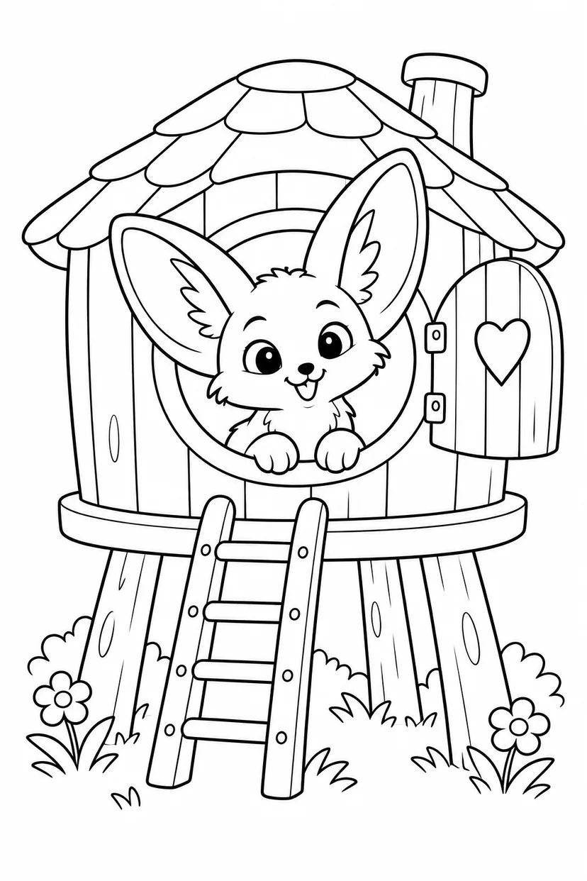 フェネックの木のおうちの塗り絵