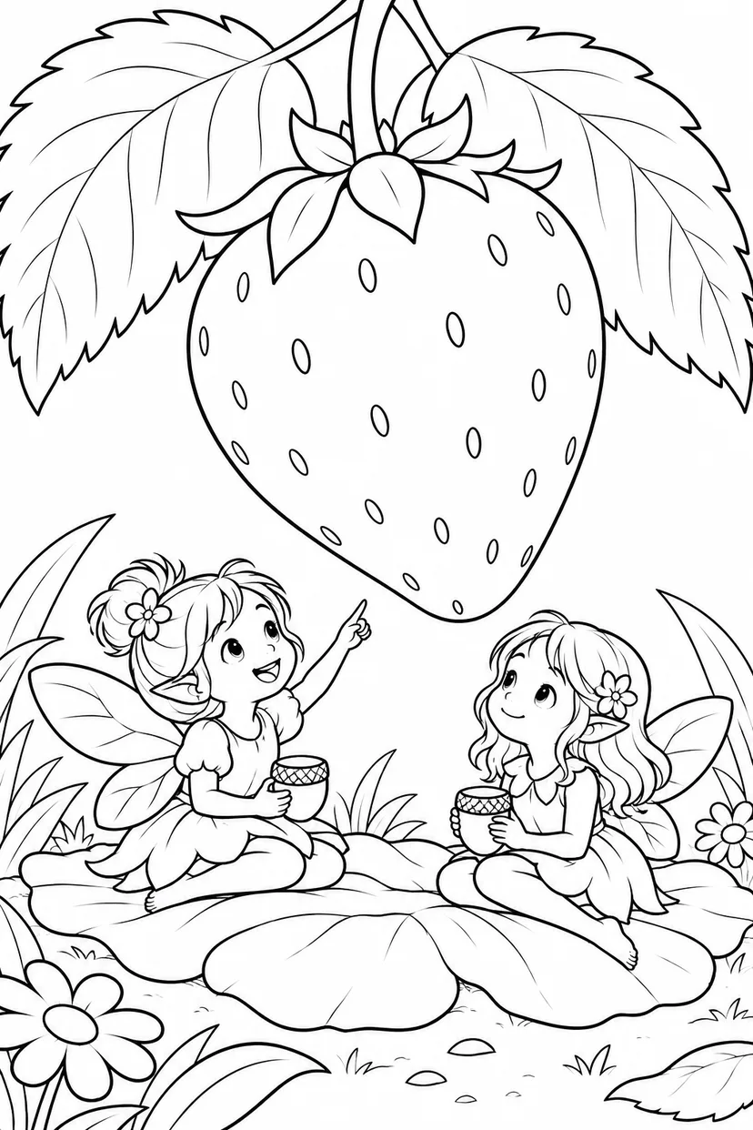 いちごの下のピクニックの塗り絵
