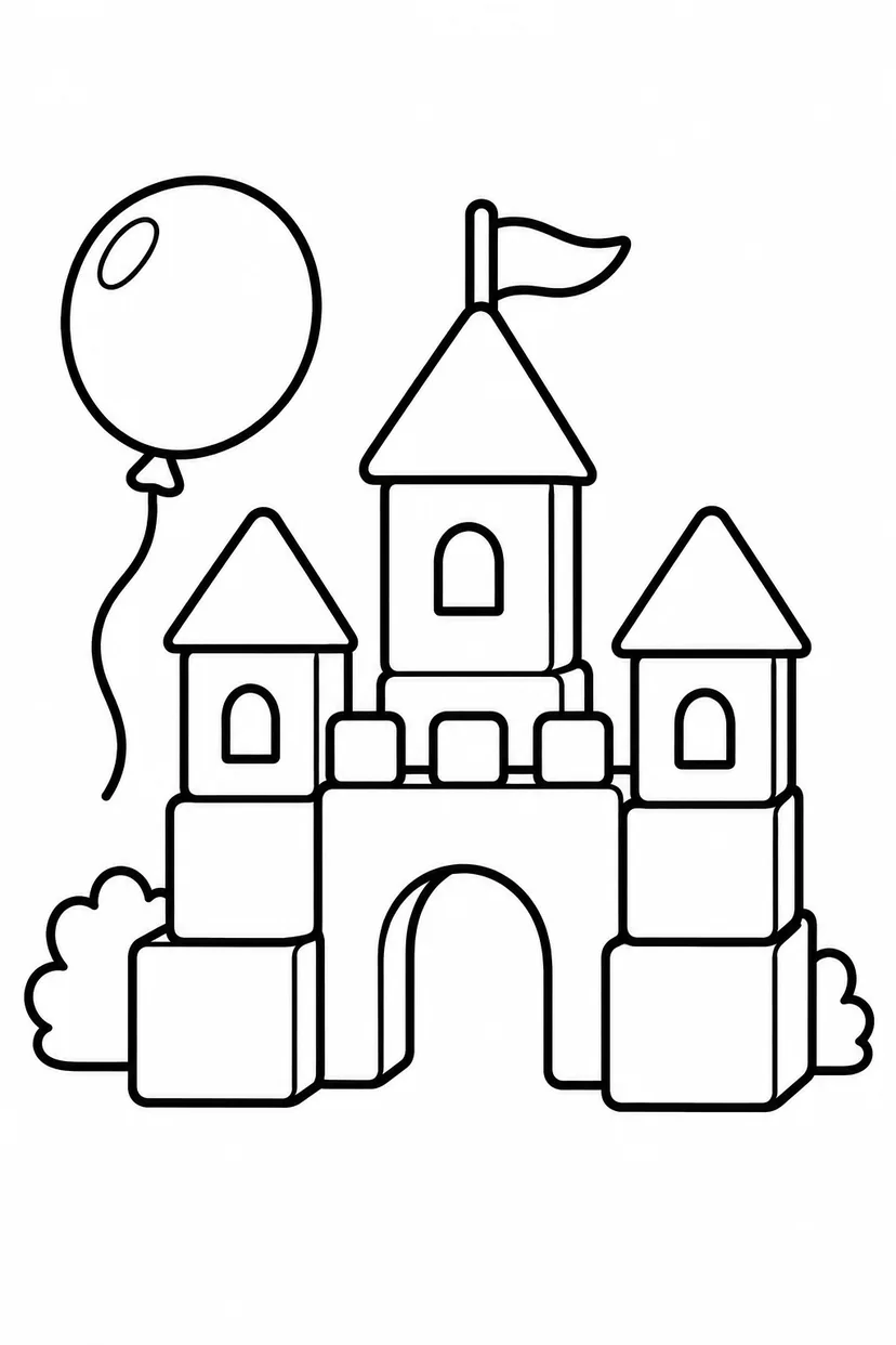 積み木のお城とふうせんの塗り絵