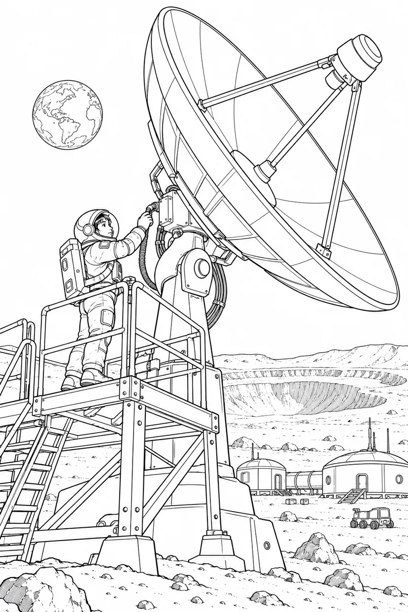 月のクレーター基地：通信アンテナの点検の塗り絵