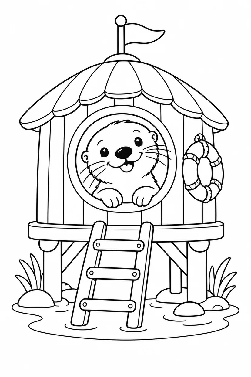 ラッコの木のおうちの塗り絵