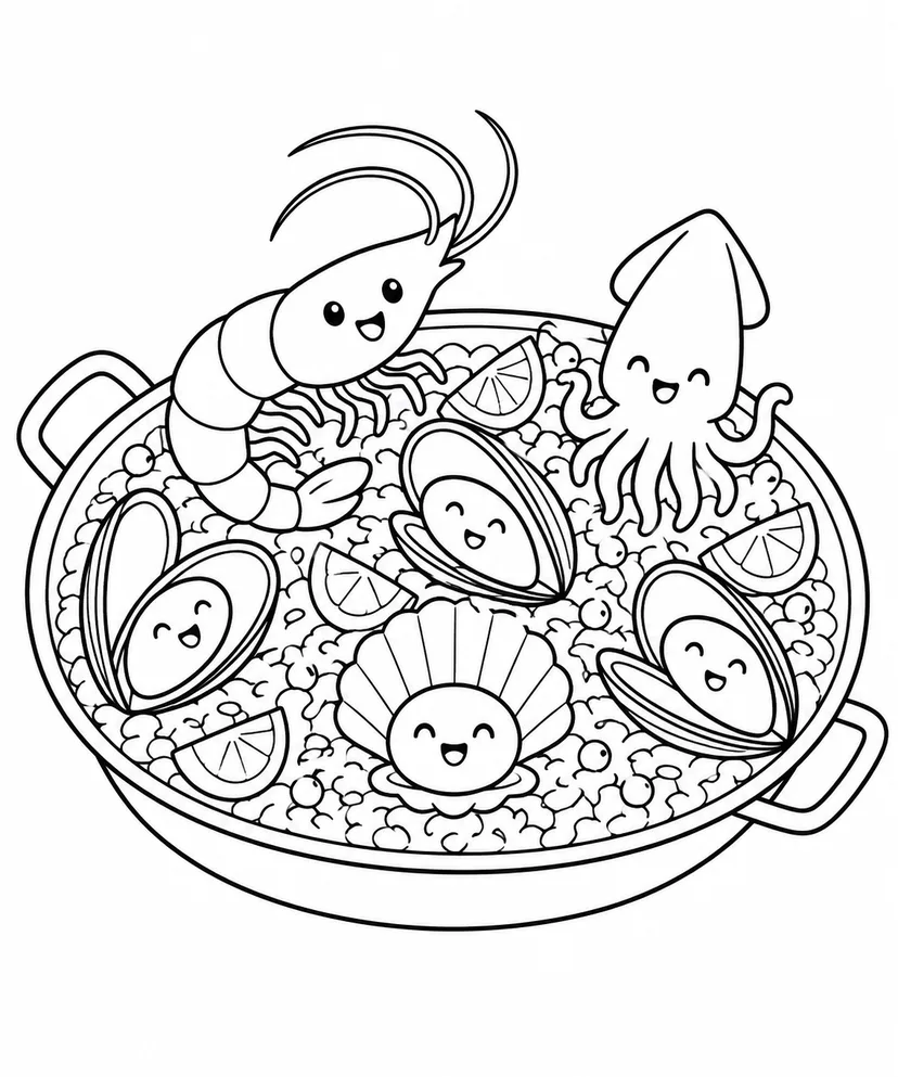 パエリアの海のおともだちの塗り絵