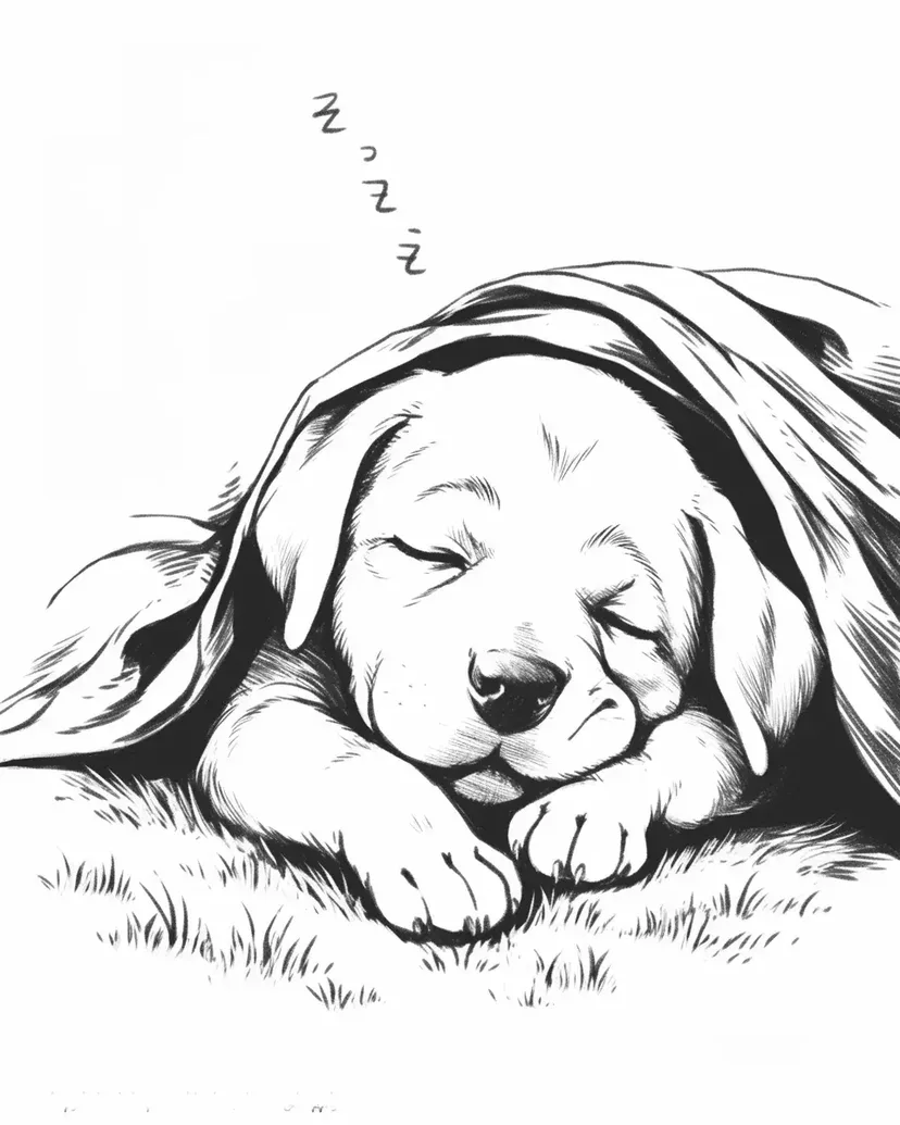 Dibujo de Cachorro Soñando para colorear