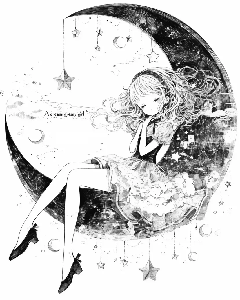 Dreamy Girl on the Moon coloring page