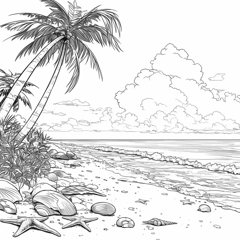 夏のビーチの塗り絵