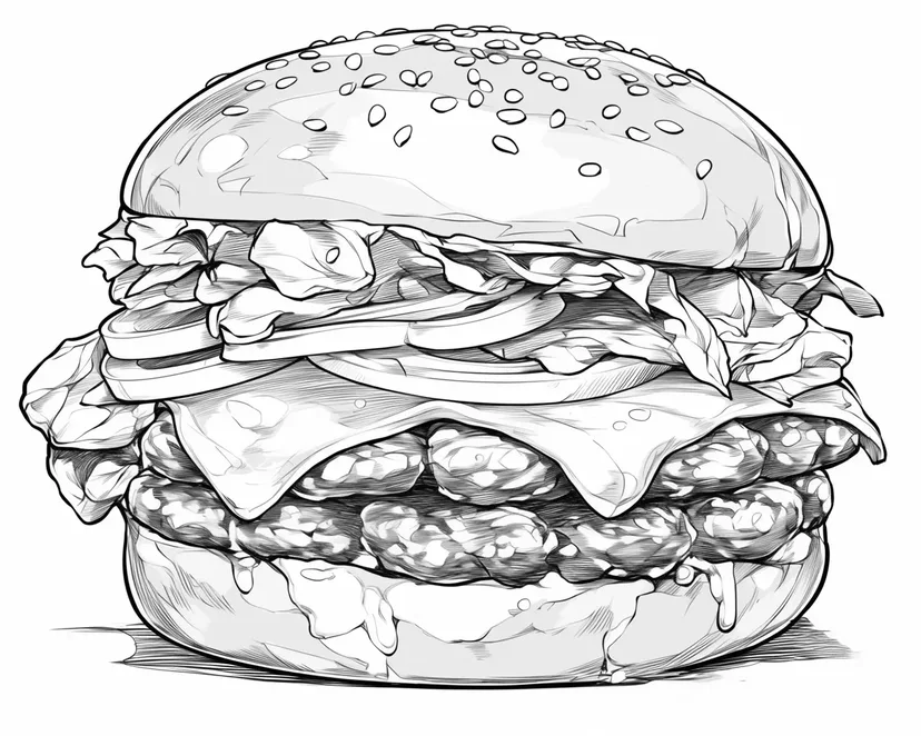 美味しそうなハンバーガーの塗り絵