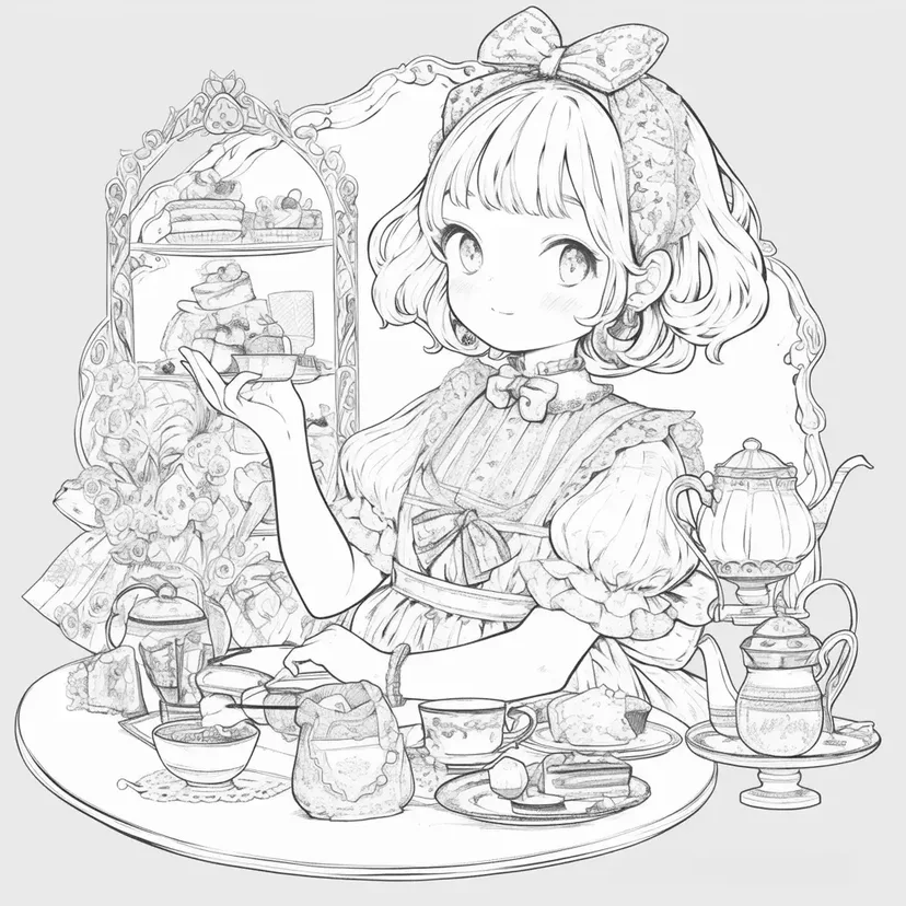 Dibujo de Chica de la Fiesta del Té para colorear