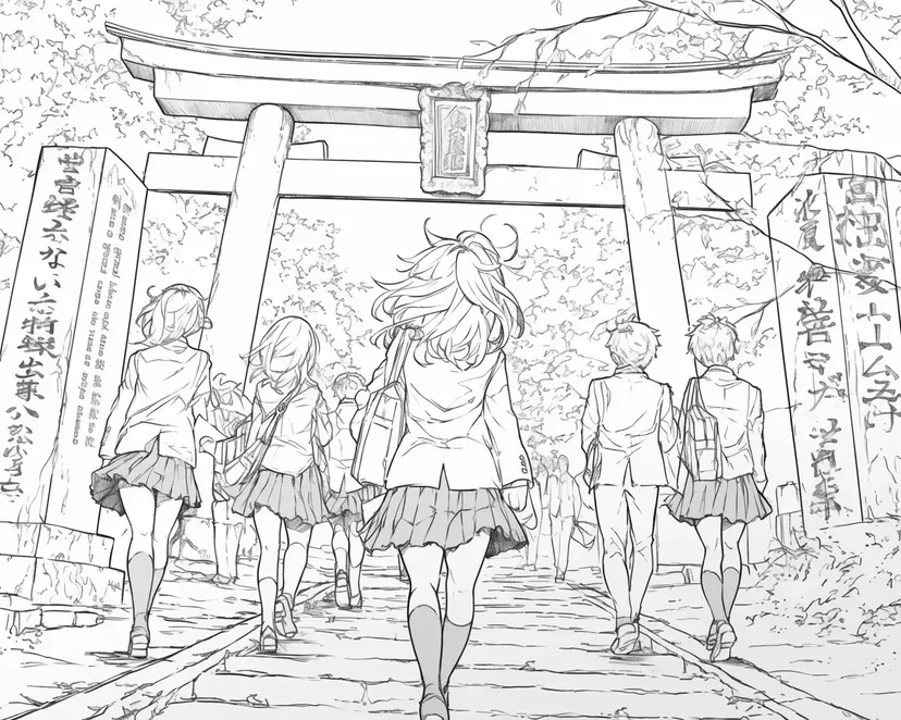 通往神社的道路涂色页