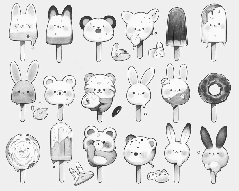 動物型アイスキャンディーの塗り絵