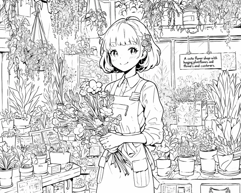 Desenho de Menina da Floricultura para colorir