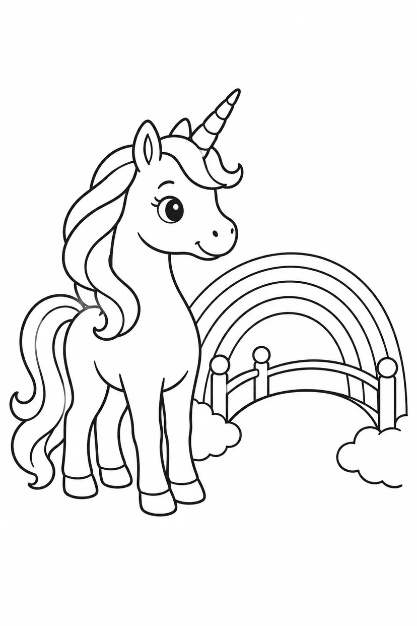 ユニコーンと虹の橋の塗り絵