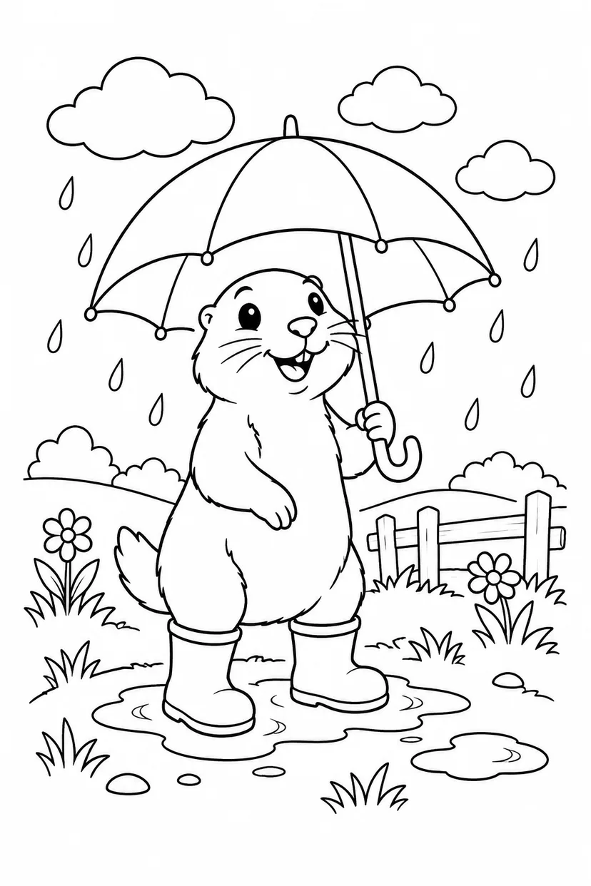 プレーリードッグの雨の日さんぽの塗り絵