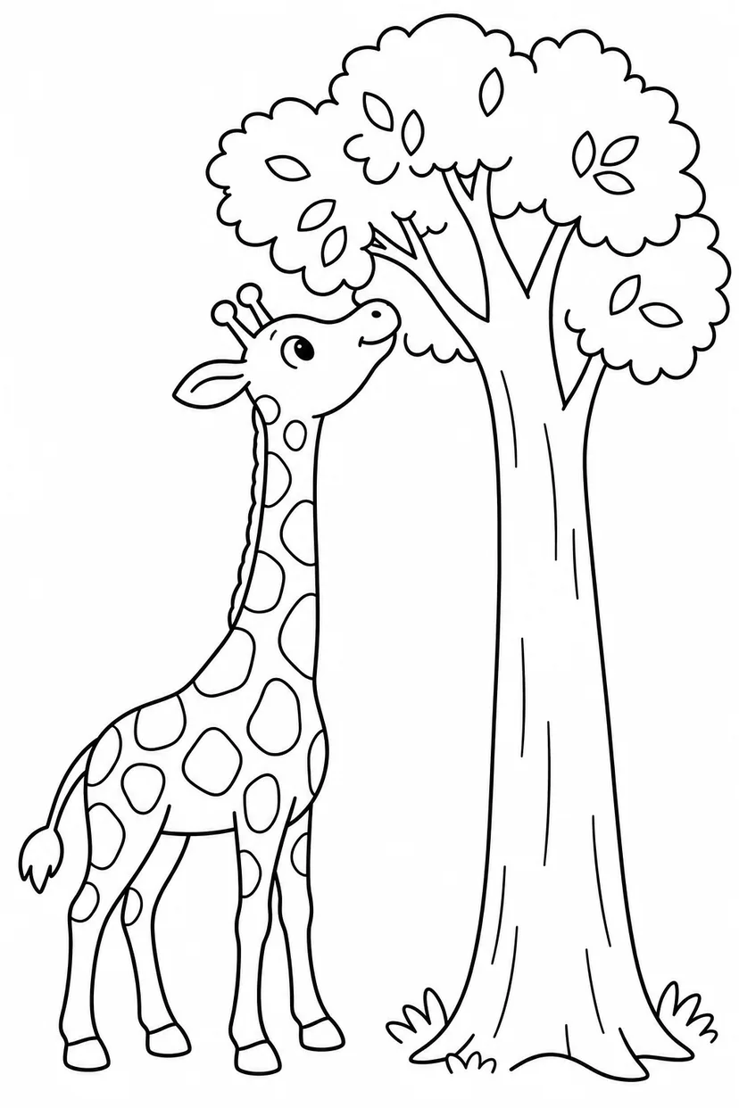 きりんと高い木の塗り絵