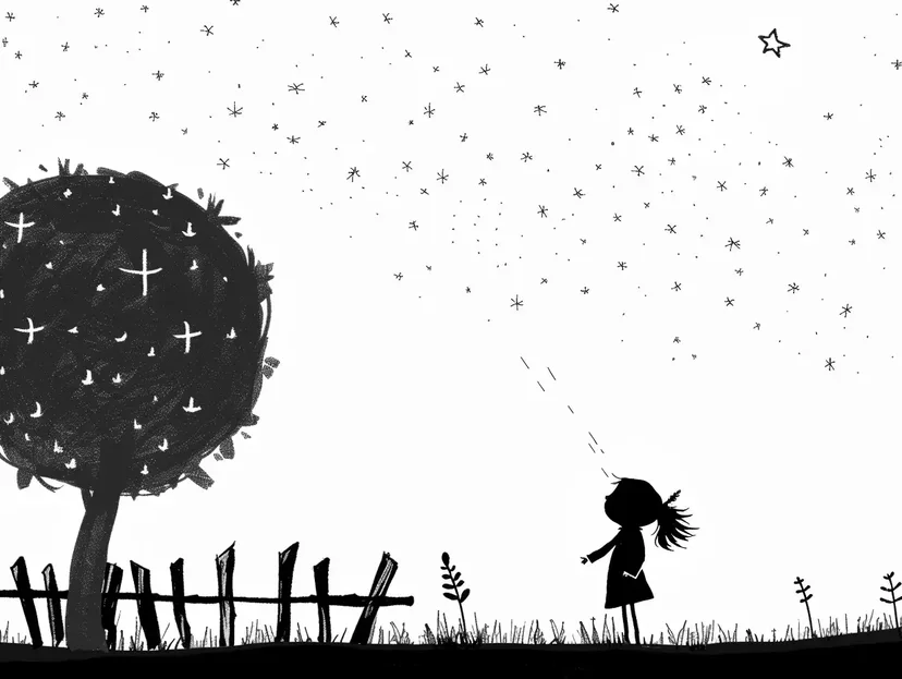 星を見上げる子どもの塗り絵